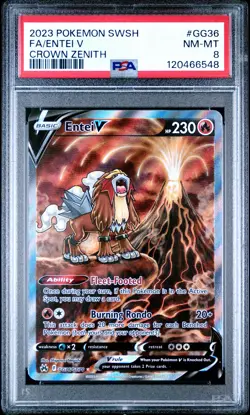 2023 POKEMON SWORD & SHIELD CROWN ZENITH #GG36 FULL ART/ENTEI V PSA 8 - Image 1