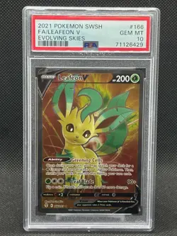 2021 Pokemon PSA 10 GEM MINT Leafeon V 166/203 SWSH Evolving Skies - Image 1