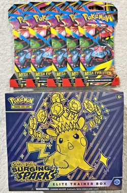 POKEMON SCARLET & VIOLET SURGING SPARKS ELITE TRAINER BOX + 5 MEGA EVOLUTIONS PK - Image 1