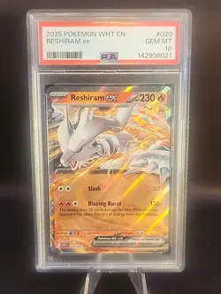 2025 Pokemon White Flare Reshiram ex 020 PSA 10 Gem Mint - Image 1