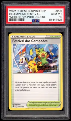 2022 PSA 10 Mint PORTUGUESE Champions Festival Pokemon Worlds SWSH296 Promo Card - Image 1