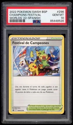 2022 PSA 10 Mint SPANISH Champions Festival Pokemon Worlds SWSH296 Promo Card - Image 1