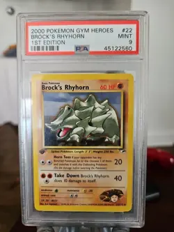Brock's Rhyhorn 022/132 Gym Heroes 1st Edition PSA 9 Pokemon Card 2000 - Image 1