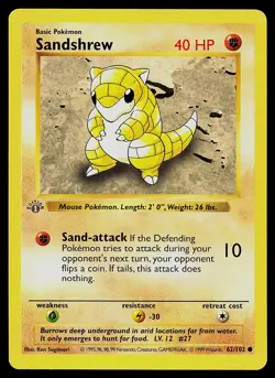 Pokemon Card - Sandshrew 1st Edition Base Set Shadowless 62/102 - Image 1