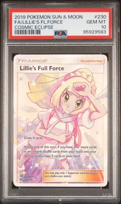 2019 Pokemon Sun & Moon Cosmic Eclipse 230 Lillie's Full Force PSA 10 - Image 1