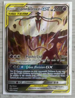Pokemon Espeon & Deoxys GX Promo TAG TEAM SM240 Holo 260 HP Psychic Club GX - Image 1