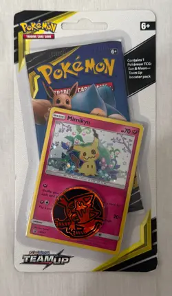 2019 POKEMON SUN & MOON TEAM-UP BOOSTER MIMIKYU SM163 COIN SEALED BLISTER PACK F - Image 1