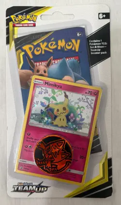 2019 POKEMON SUN & MOON TEAM-UP BOOSTER MIMIKYU SM163 COIN SEALED BLISTER PACK F - Image 2