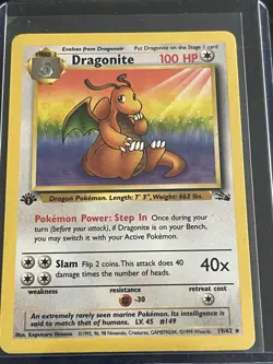 1999 Pokemon Fossil Dragonite 19/62 1st Edition Non-Holo Rare WOTC LP - Image 1