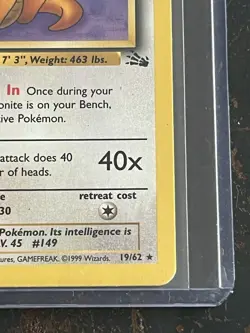 1999 Pokemon Fossil Dragonite 19/62 1st Edition Non-Holo Rare WOTC LP - Image 5