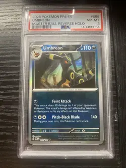 2025 Pokemon PRE EN Masterball Reverse Holo #059 Umbreon PSA 8 NM-MT - Image 1