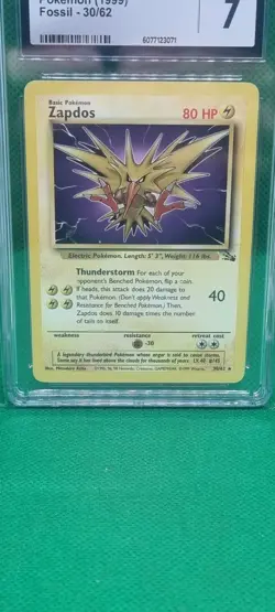 CGC 7 Pokemon 1999 Fossil Zapdos 30/62 RARE Vintage Graded Wizard Of The Coast - Image 2
