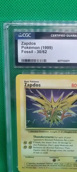 CGC 7 Pokemon 1999 Fossil Zapdos 30/62 RARE Vintage Graded Wizard Of The Coast - Image 3