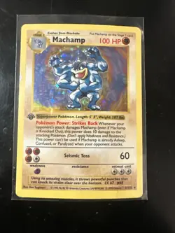 Pokemon TCG Machamp Base Set 8/102 Holo Shadowless 1st Edition HP/DMG Holo Rare - Image 1