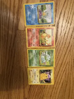 Base Set Pokemon 4 Card Starter Lot: Pikachu Charmander Bulbasaur Squirtle NM/LP - Image 1