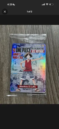 One Piece Monkey.D.Luffy US Voyage College Basketball Promo Card - Image 1