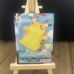 Pokemon TCG Surfing Pikachu VMAX Holo Card 009/025 Celebrations 25th Anniversary - Image 1