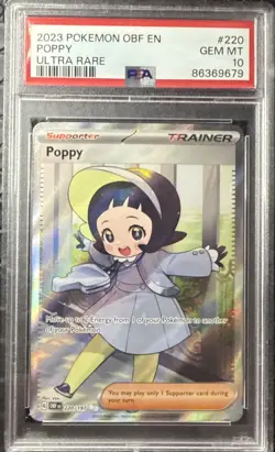 Pokemon TCG Poppy Sv03: Obsidian Flames Full Art Ultra Rare Card 220/197 PSA 10 - Image 1