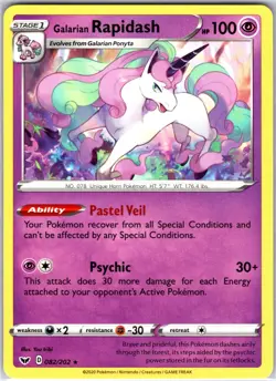 Galarian Rapidash 082/202 Rare SWSH01: Sword & Shield Base Set Pokemon NM - Image 1