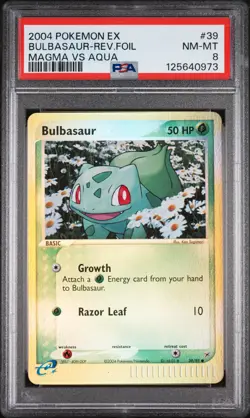 2004 POKEMON EX TEAM MAGMA VS TEAM AQUA #39 BULBASAUR-REVERSE FOIL PSA 8 - Image 1