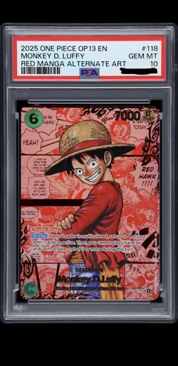 PSA 10 2025 One Piece #118 MONKEY.D.LUFFY Red Manga Alt Art OP13-118 EN GEM MINT - Image 1