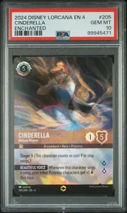 2024 DISNEY LORCANA EN 4-URSULA'S RETURN #205 CINDERELLA - MELODY WEAVER PSA 10 - Image 1