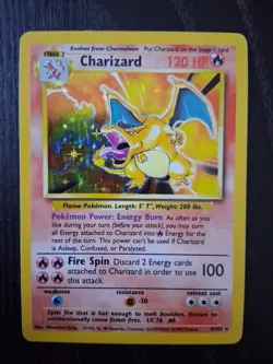 Pokemon Charizard Base Set Holo 120 HP Stage 2 4/102 English TCG Card - Image 1