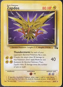 Zapdos 30/62 Fossil Regular *DAMAGED* Pokemon Card - Image 1