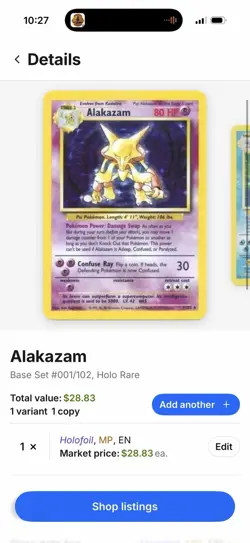 Pokemon Alakazam Base Set 1/102 Holo Rare 1999 English Pokemon TCG Card - Image 3