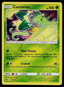 Pokemon Card Shining Legends Carnivine 6/73 Uncommon Reverse Holo - Image 1