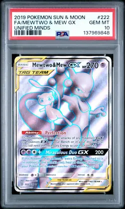 2019 POKEMON SUN & MOON UNIFIED MINDS #222 FULL ART/MEWTWO & MEW GX PSA 10 - Image 1