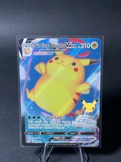 Pokemon TCG 2021 Surfing Pikachu VMAX Celebrations Holo Ultra Rare Card 009/025 - Image 1