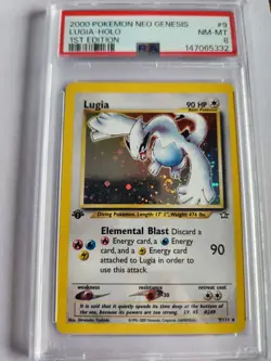2000 POKEMON NEO GENESIS 1ST ED #9 LUGIA-HOLO PSA 8 with Swirl - Image 1