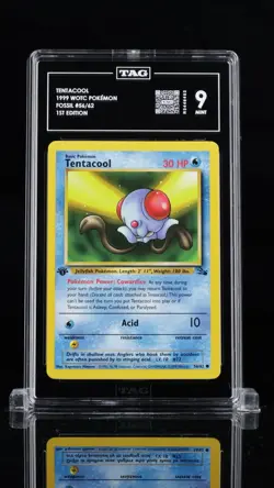 PSA 9 MINT 1999 POKEMON FOSSIL 56 TENTACOOL 1ST EDITION ENGLISH - Image 1