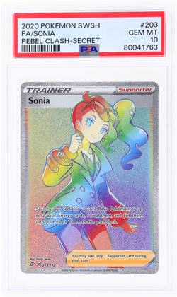 2020 Pokemon Sword and Shield Rebel Clash Sonia Secret Rare #203 PSA 10 - Image 1