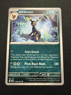 POKEMON TCG: UMBREON 130/197 OBSIDIAN FLAMES REGULAR UNCOMMON CARD NM - Image 1