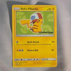 Pokemon Ash's Pikachu SM112 Promo Regular Basic 70 HP Movie I Choose You Card - Image 1