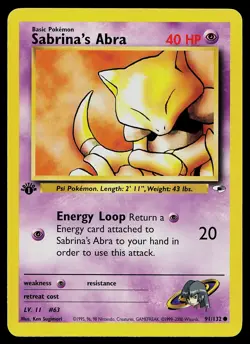 Pokemon Card - Sabrina's Abra Gym Heroes 91/132 Common 1st Edition - Image 1