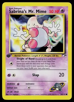 Pokemon Card - Sabrina's Mr. Mime Gym Heroes 94/132 Common 1st Edition - Image 1