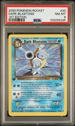 2000 POKEMON ROCKET 1ST ED #20 DARK BLASTOISE PSA 8 - Image 1
