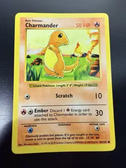 Pokemon Charmander Base Set Shadowless Regular 50 HP Common 46/102 1999 English - Image 1