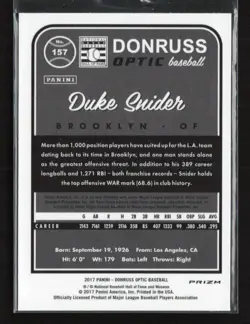 2017 Donruss Optic #157 Duke Snider Holo Brooklyn Dodgers HOF (JB) - Image 2
