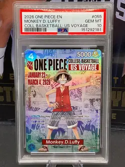 2026 One Piece English P-055 Monkey D Luffy College Basketball US Voyage PSA 10 - Image 1