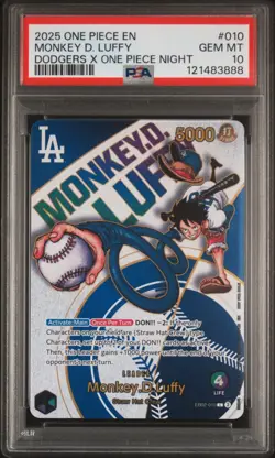 2025 ONE PIECE PROMO EB02 010 DODGERS X ONE PIECE NIGHT MONKEY D LUFFY PSA 10 - Image 1