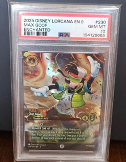 2025 DISNEY LORCANA EN 9-FABLED ENCHANTED #230 MAX GOOF - CHART TOPPER PSA 10 - Image 1