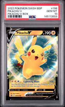 POKEMON 2022 SWSH BSP Promo V Box PIKACHU V #198 PSA 10 Gem Mint RARE - Image 1