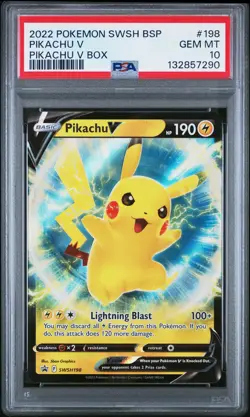 2022 Pokemon Swsh Black Star Promo Pikachu V Pikachu V Box PSA 10 #198 - Image 1
