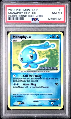 2007 POKEMON DIAMOND & PEARL 9 MANAPHY-REVERSE FOIL BURGER KING COLL. 2008 PSA 8 - Image 1