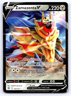 Zamazenta V 105/172 Holo V Rare Brilliant Stars Pokemon Near Mint - Image 1