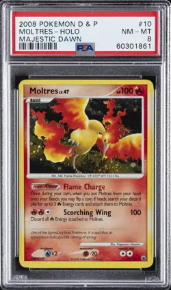 2008 POKEMON DIAMOND & PEARL MAJESTIC DAWN #10 MOLTRES-HOLO PSA 8 - Image 1